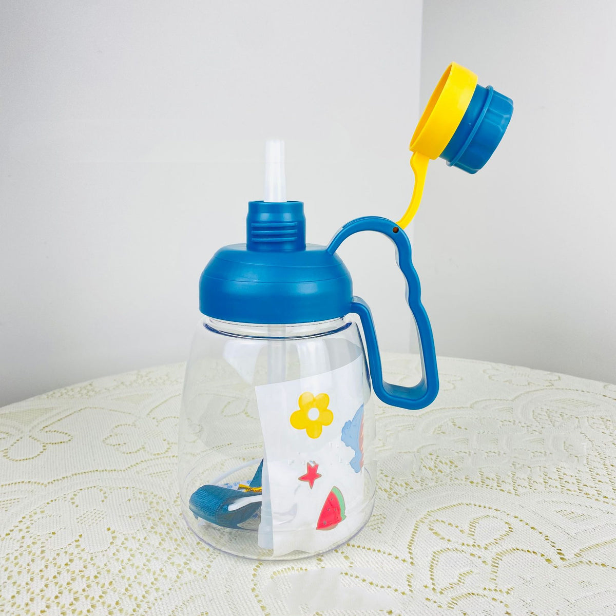 Large Capacity Plastic Water Bottle with Straw and Strap - 1100ML Sports Drinkware