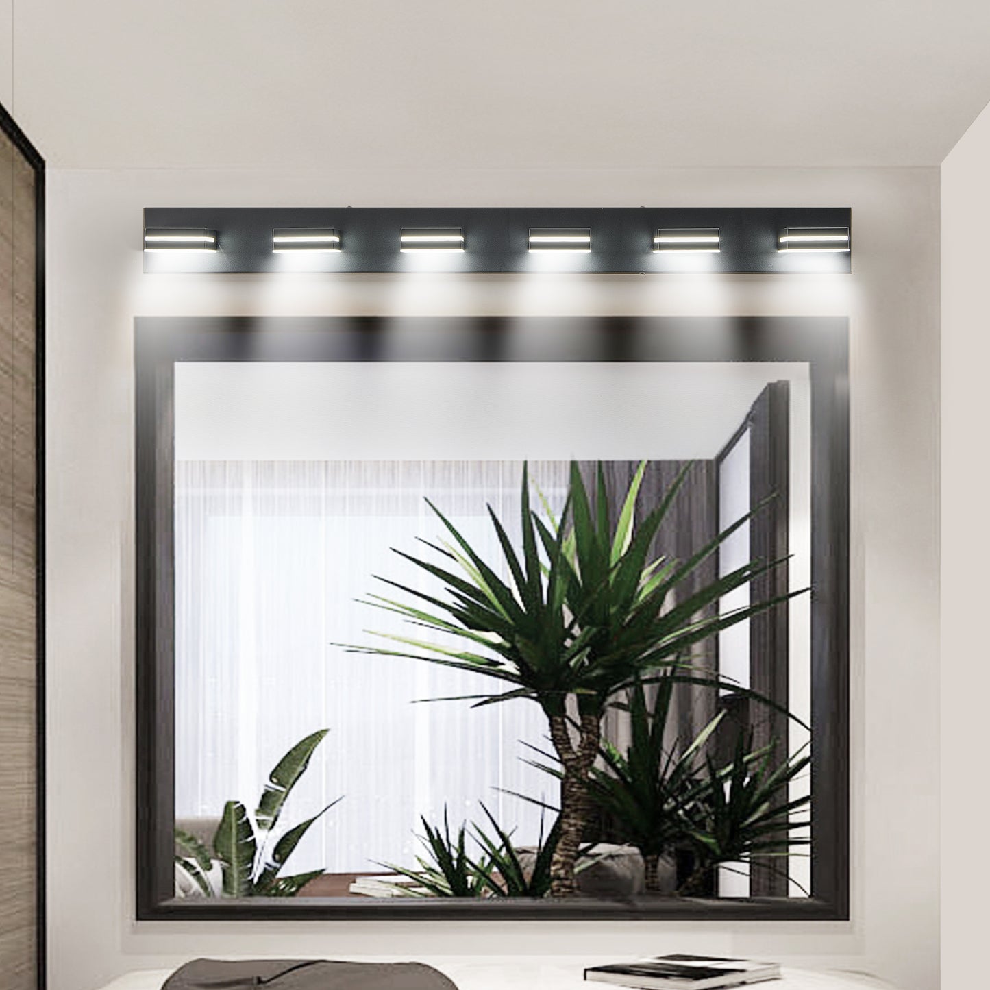 Modern Black LED Vanity Light - 6-Light Wall Sconce for Bathroom