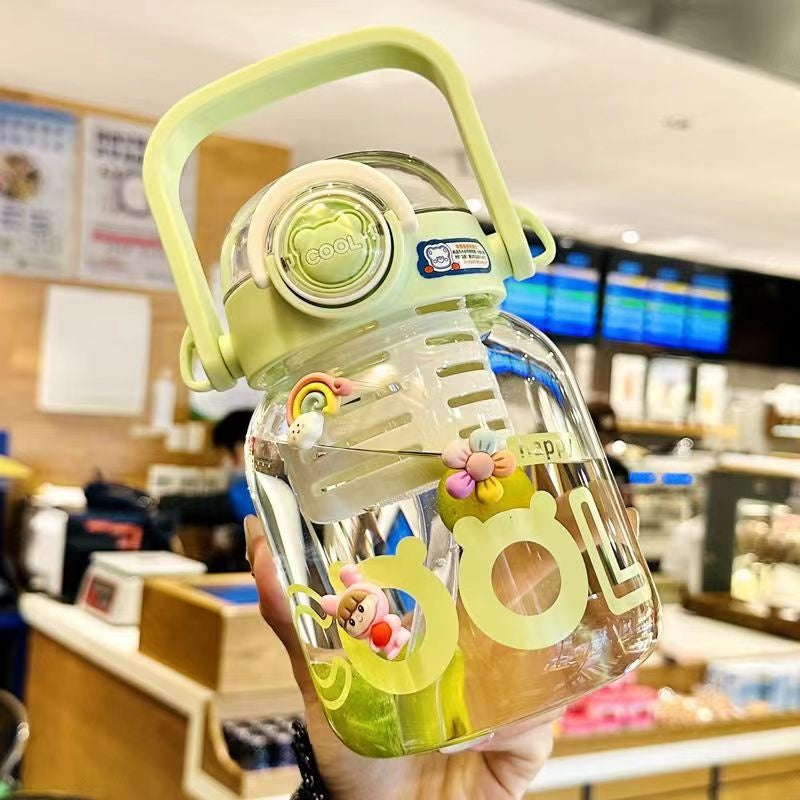 Wide Body Glass Water Bottle with Straw & Carry Handle - 1000ML