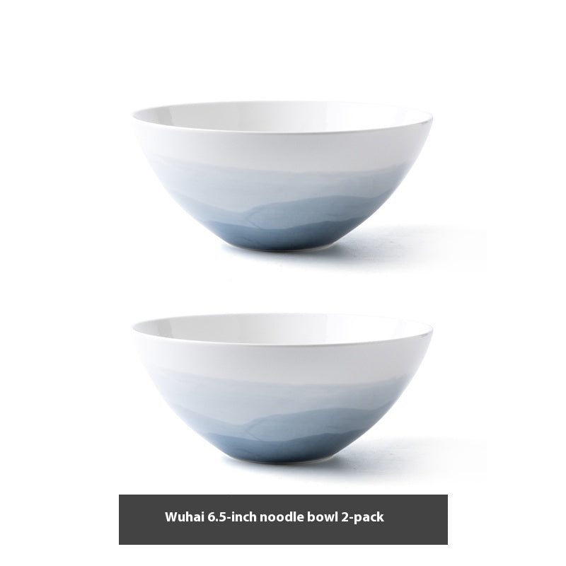 Solid Color Ceramic Noodle Bowl Set - Personalized Kitchen Dinnerware