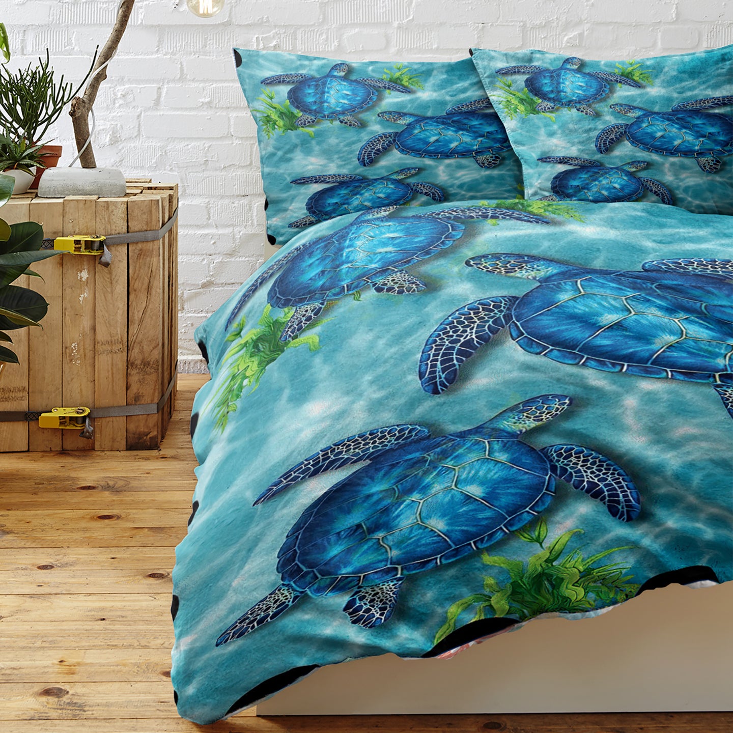 Sea Turtle Pattern Duvet Cover Set - King Size 3 Pieces