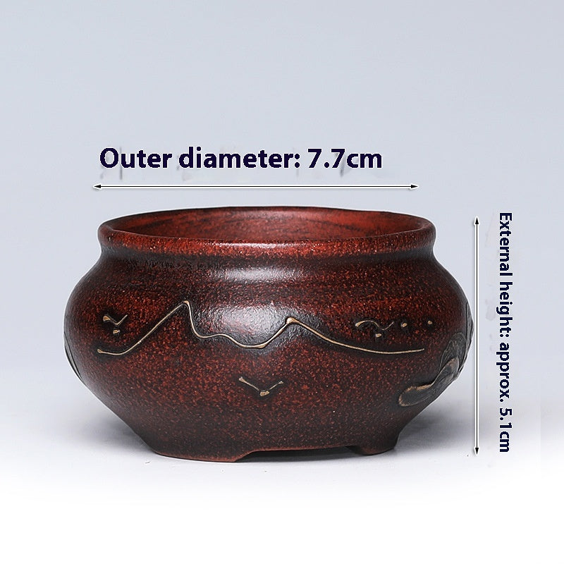 Purple Clay Flowerpot with Chinese Style Design Small Round & Square Options