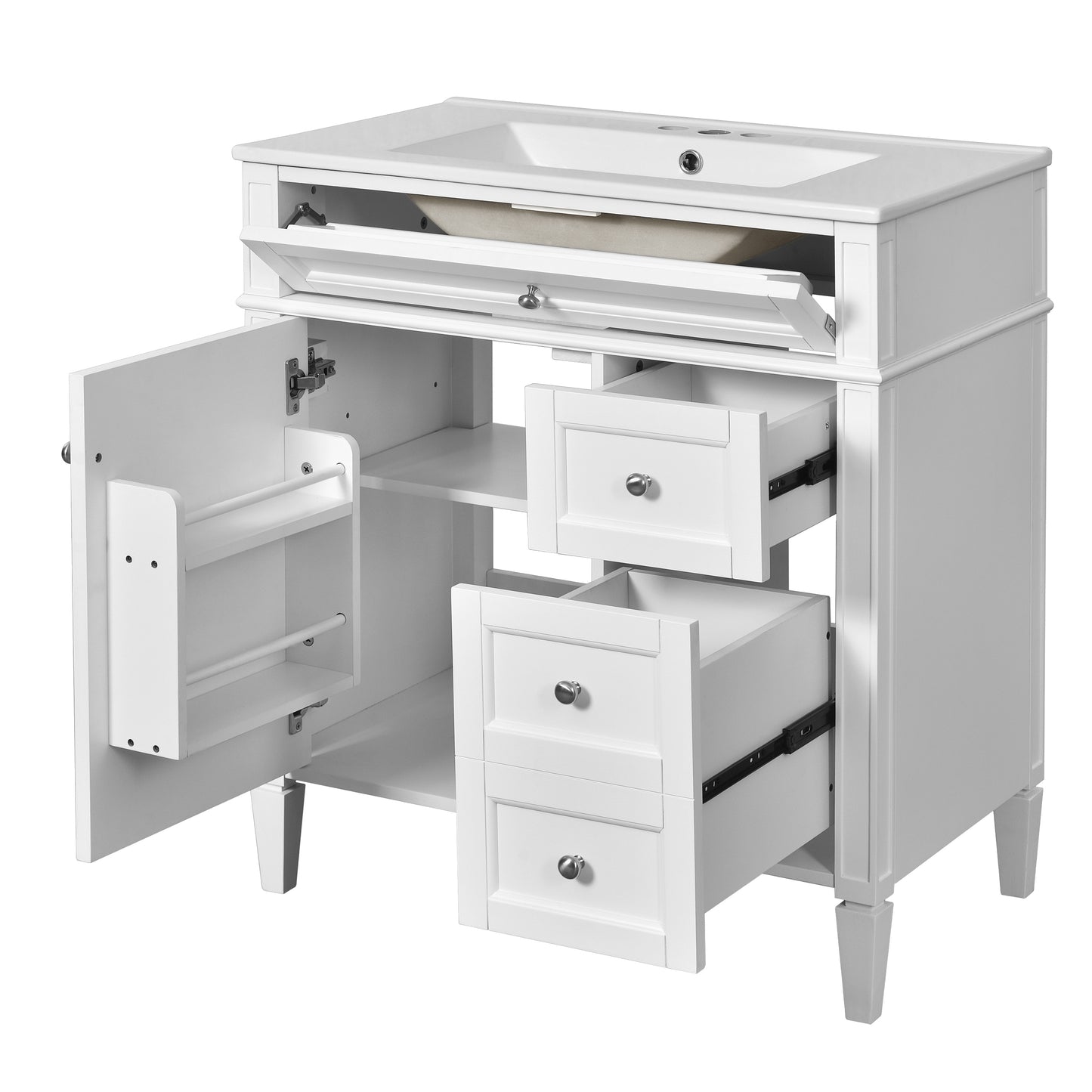 30'' Modern Bathroom Vanity with Sink & Mirror Cabinet - White