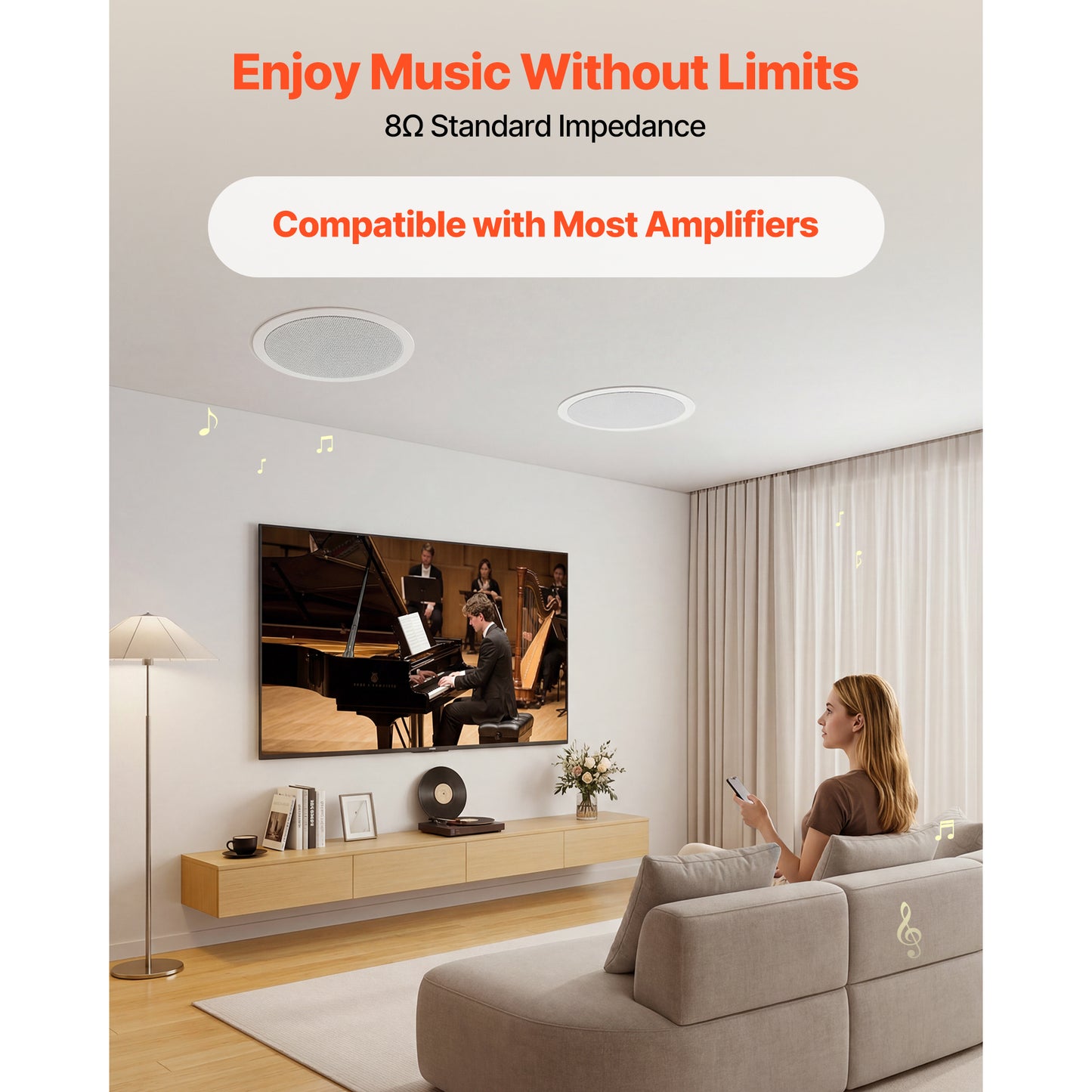 In-Ceiling Speakers 8-Inch 2-Way Flush Mount Hi-Fi Sound 150W Peak for Home & Covered Patio