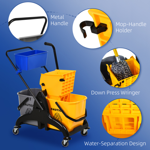 Garden Mop Bucket with Swivel Arm and 6.9 Gallon Capacity - Yellow