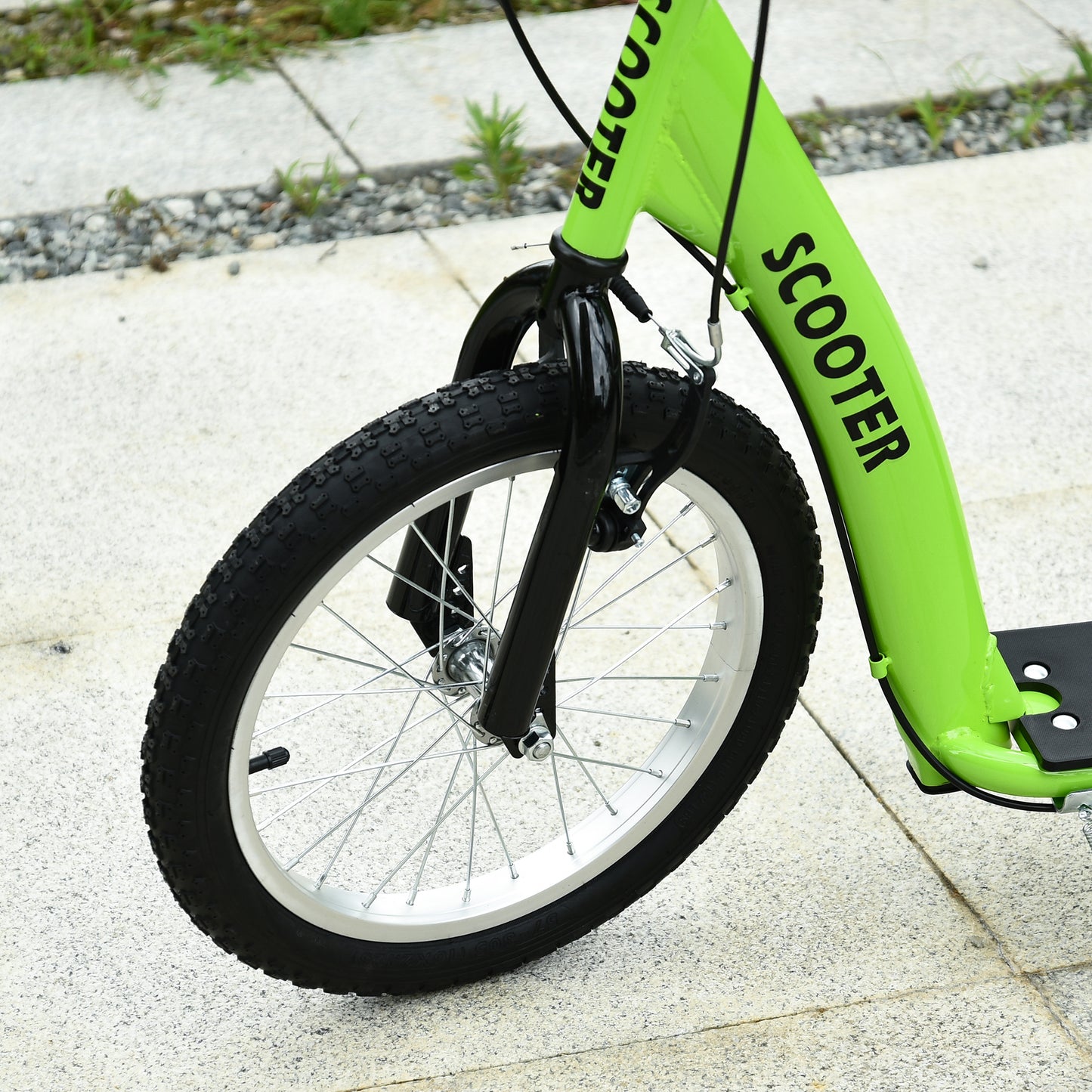 Youth Scooter with Adjustable Handlebar, Dual Brakes & Inflatable Wheels - Green