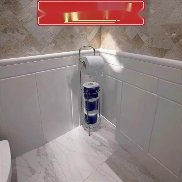 Waterproof Floor-Mounted Toilet Paper Holder Set - Non-Perforated Silver 2PCS