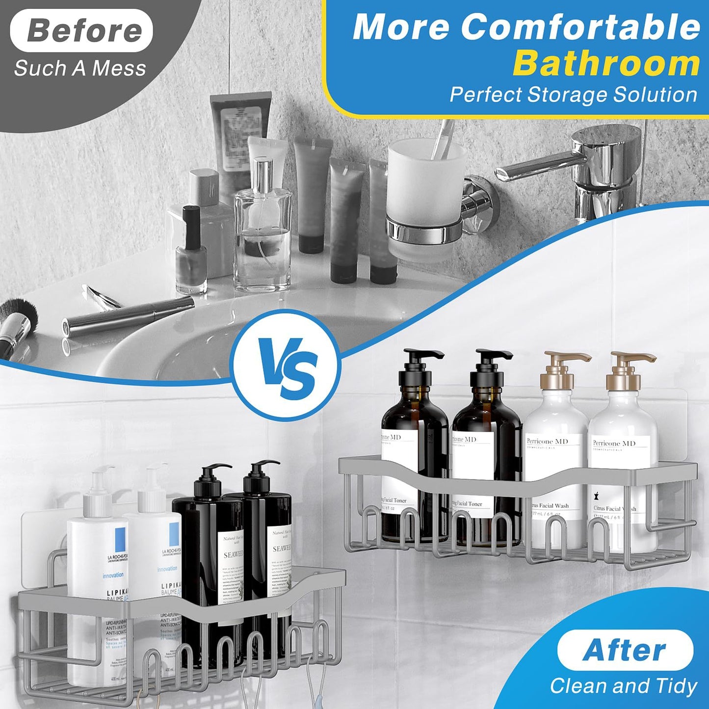 Wall-Mounted Bathroom Storage Rack 5-Tier Punch-Free Organizer