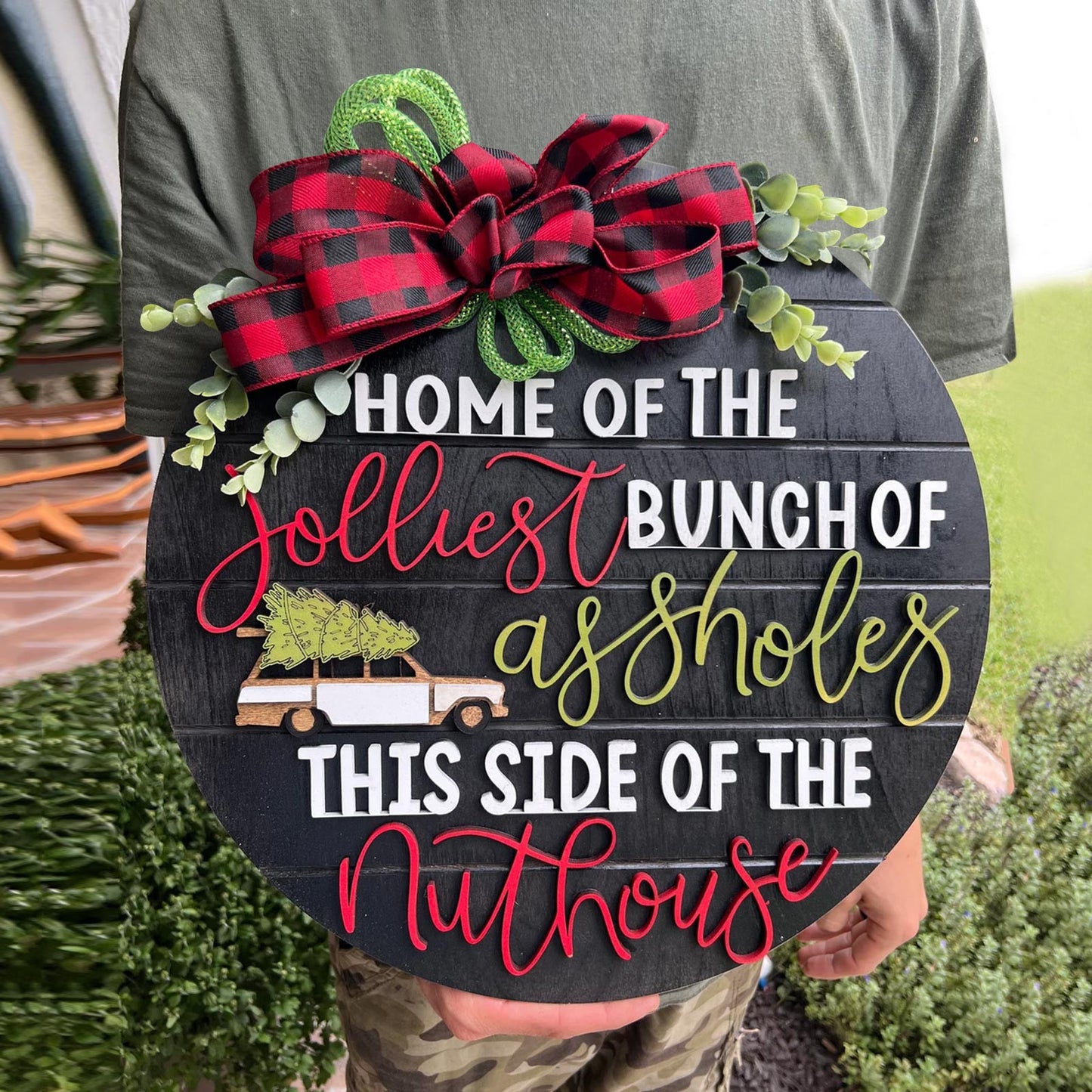 Wooden Front Door Sign Christmas Decorations Garland - Festive Holiday Home Decor