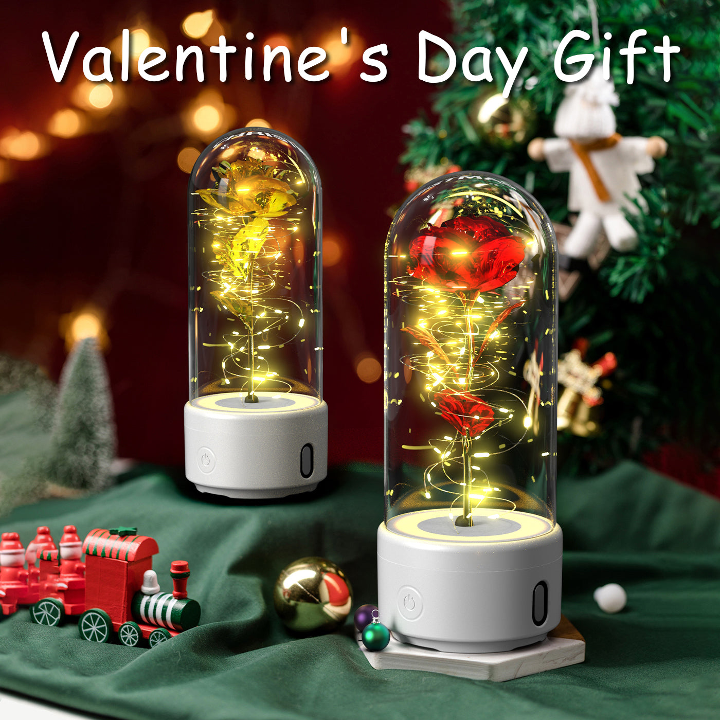2-in-1 Rose LED Night Light with Bluetooth Speaker - Romantic Glass Decor