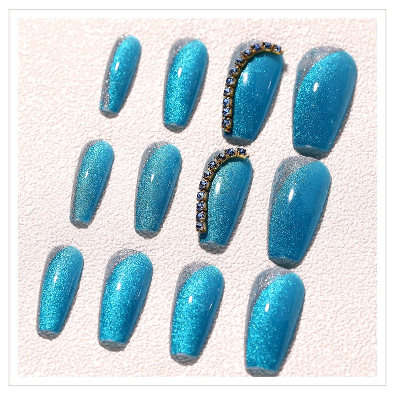 Blue Ocean Nail Patches with Jelly Glue - 24 Pieces