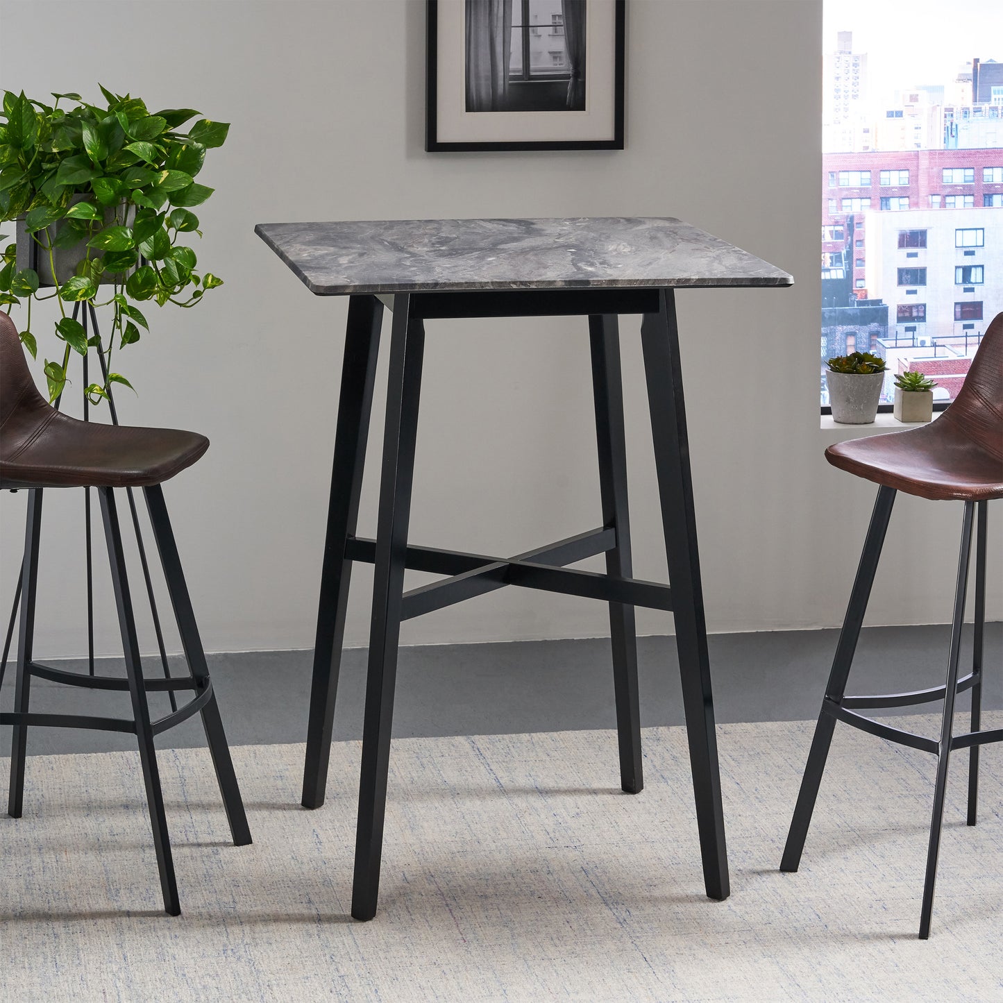 Modern Bar Height 42 Dining Table, Rubberwood Legs And Laminate Table