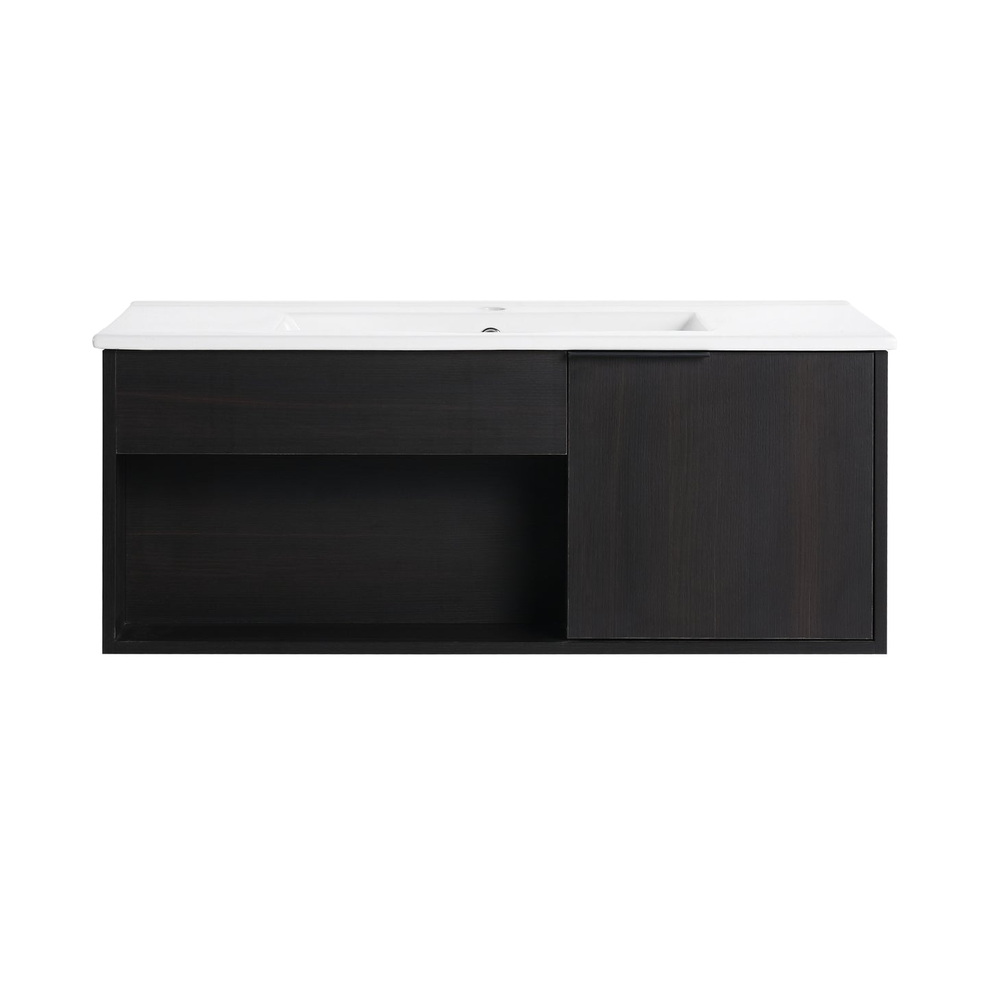 36" Wall-Mounted Bathroom Vanity with Ceramic Sink - Dark Oak