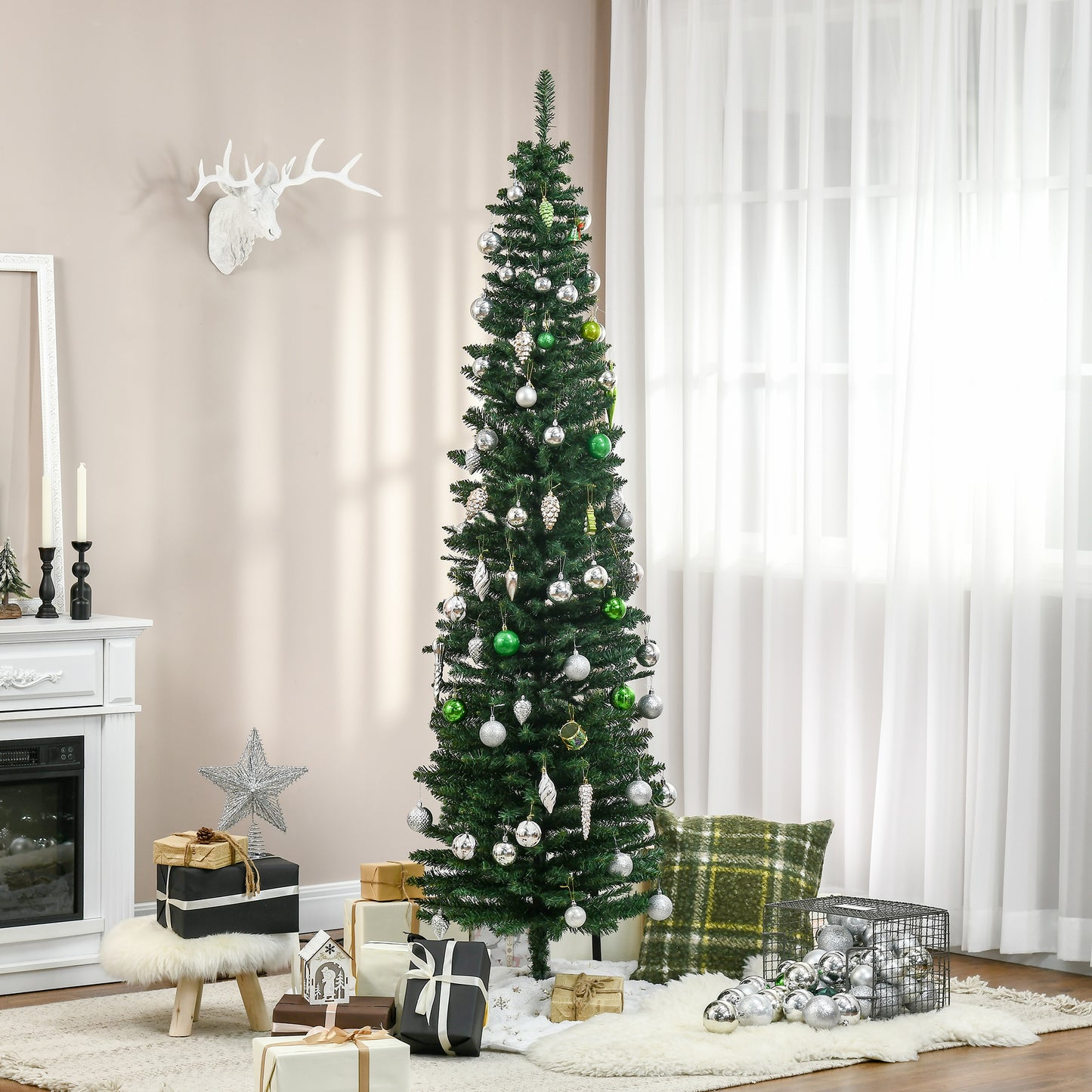7ft Slim Pencil Artificial Christmas Tree - Green with 499 Tips