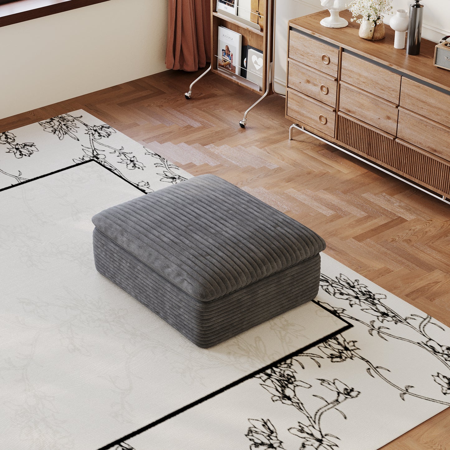 Dark Grey Ottoman - Fabric Foam Cushion for Living Space