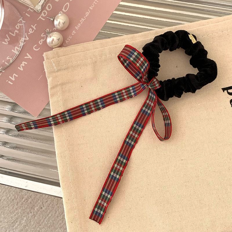 Large Bow Hair Ring - Black Plaid Hair Accessory for Hair Styling