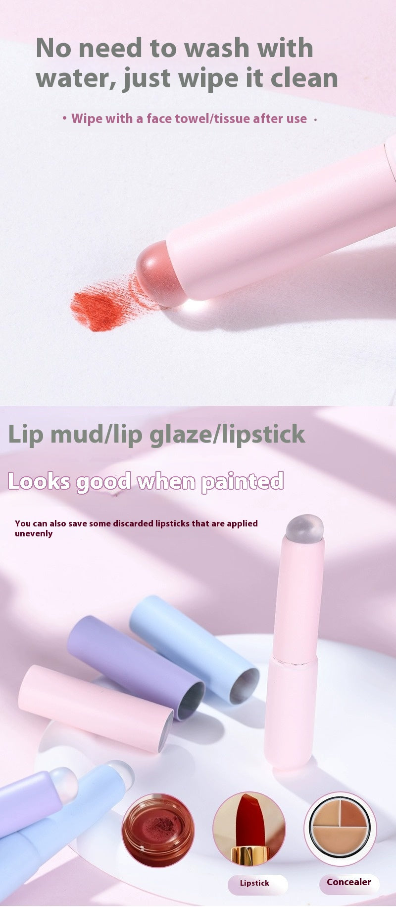 Portable Silicone Lip Brush with Lid - Travel Makeup Tool for Lips