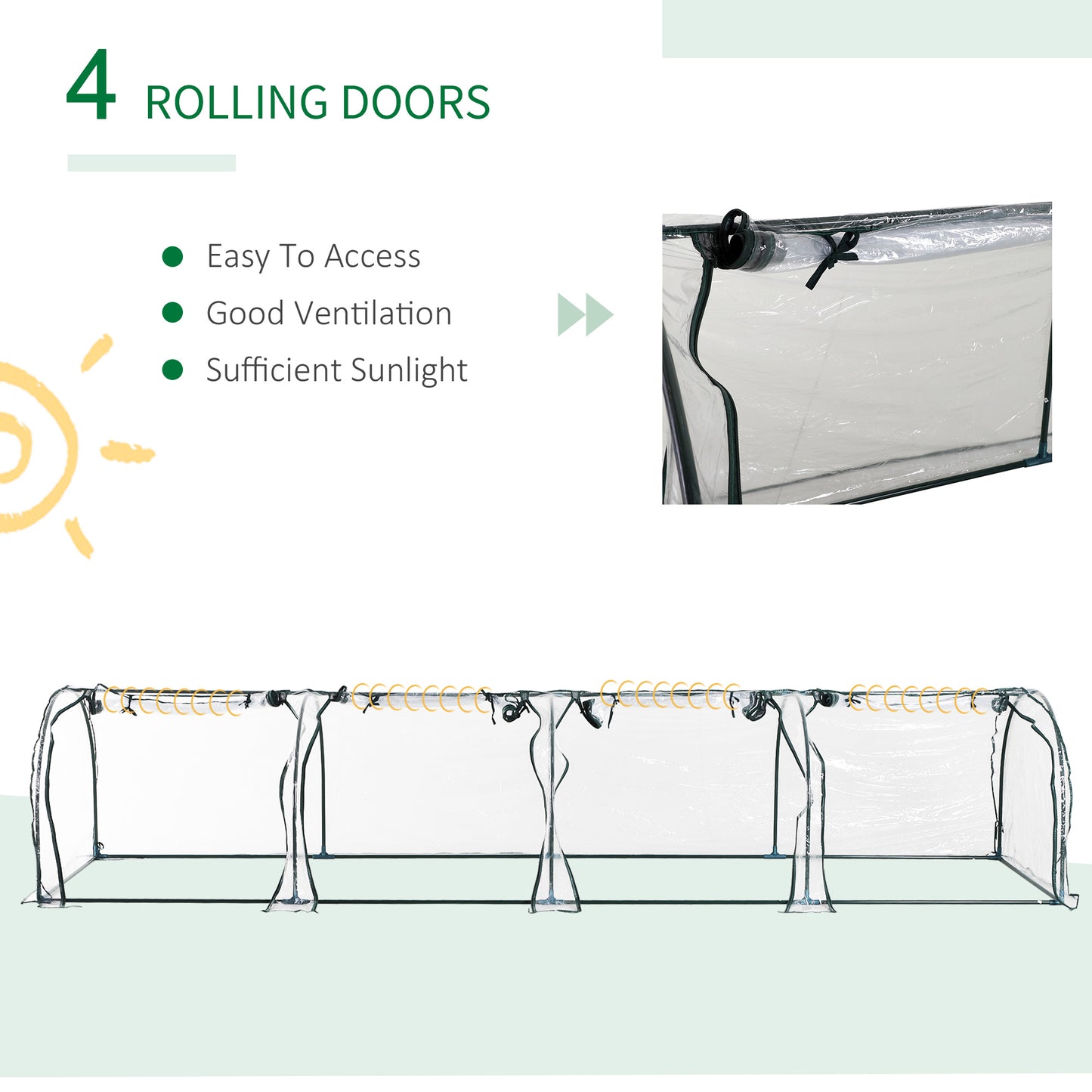 Portable Greenhouse with 4 Zippered Doors - Dark Green