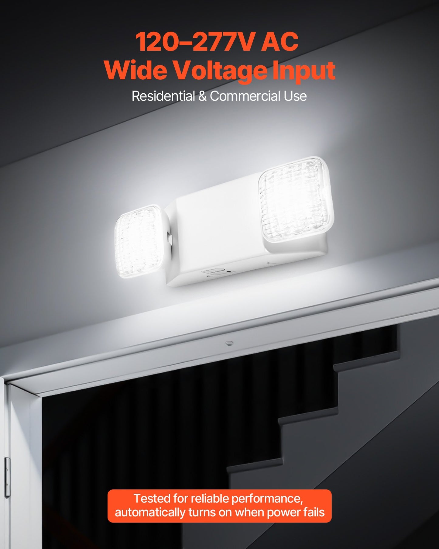 Emergency Exit Lights with Battery Backup - 2 Adjustable Square Heads, 90-Minutes White LED Emergency Lighting for Business