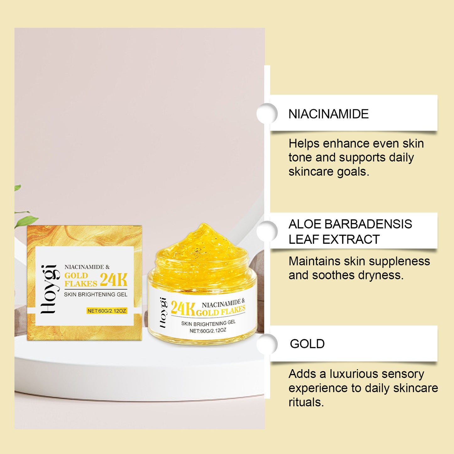 Niacinamide 24K Gold Foil Moisturizing Gel - 60g Hydrating Face Care