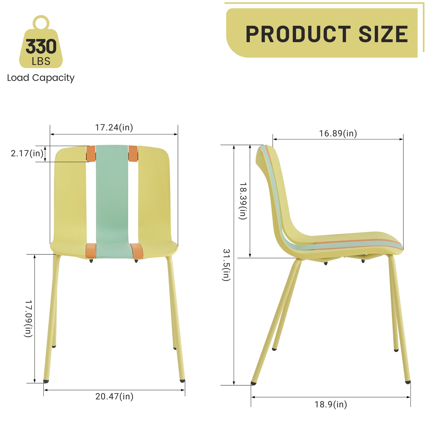 4-Pack Modern Striped Color Block Chairs - Indoor/Outdoor Seating