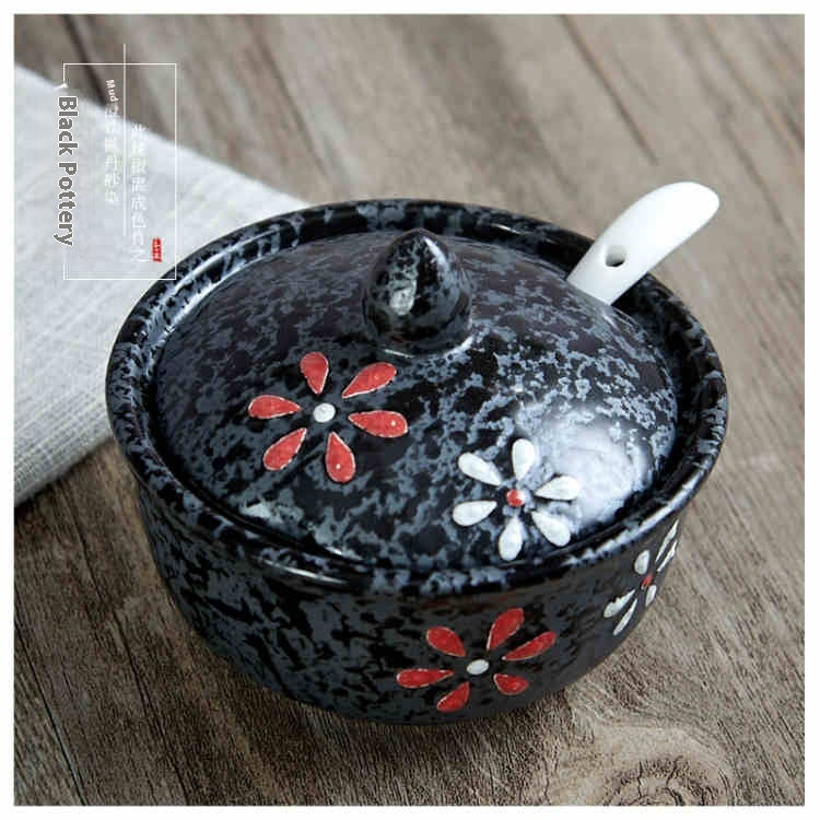 Ceramic Seasoning Bottle with Lid - Japanese Style Kitchen Jar - Multiple Series