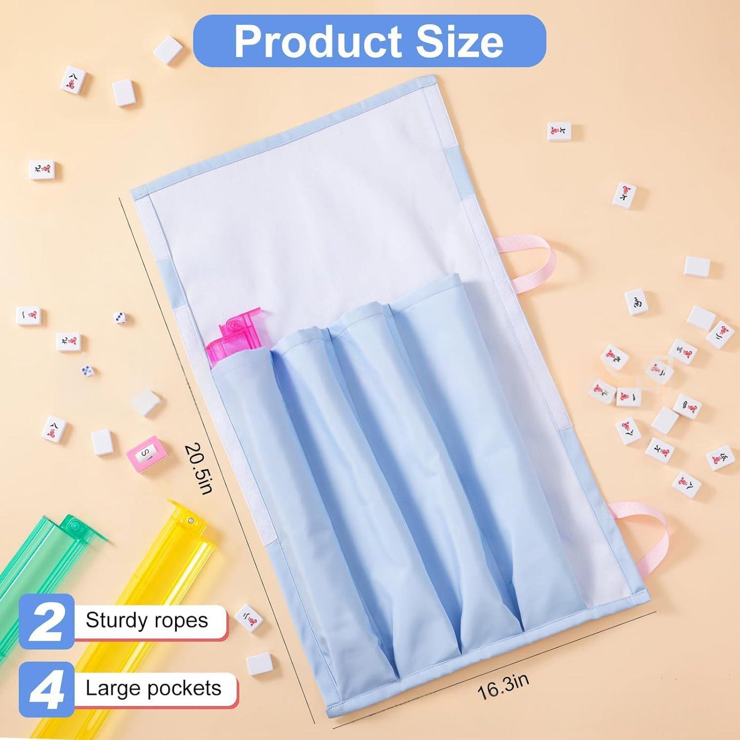 Travel Mahjong Tile Storage Bag Large Portable Organizer with Adjustable Color Options