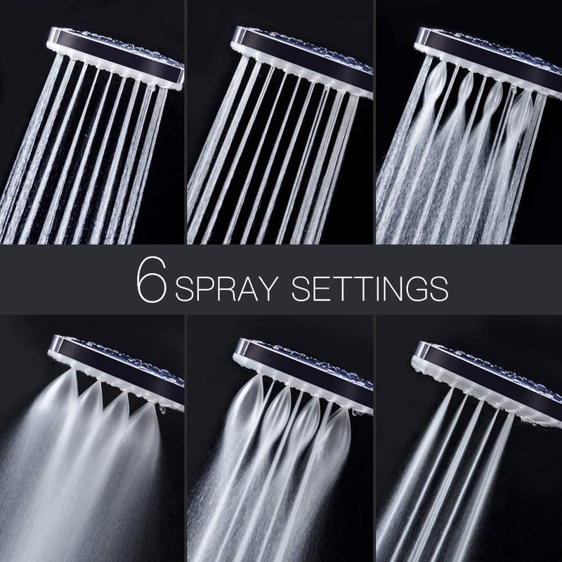Square Handheld 6-Function Pressurized Shower Head with Hose
