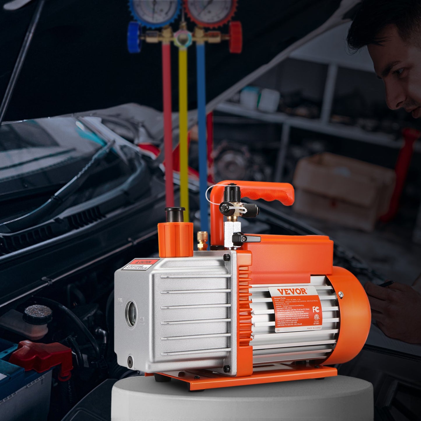 5 CFM Two-Stage Rotary Vane HVAC Vacuum Pump - Orange Power Tool