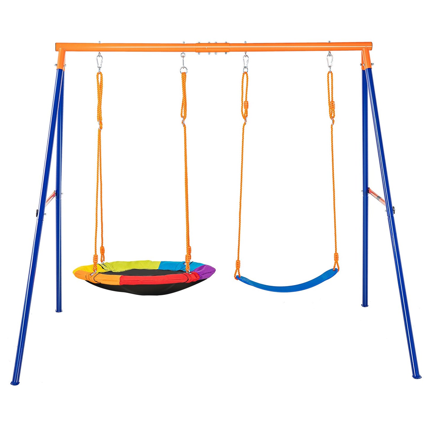 Orange Backyard Swing Set with A-Frame Metal Stand and High-Weight Seat