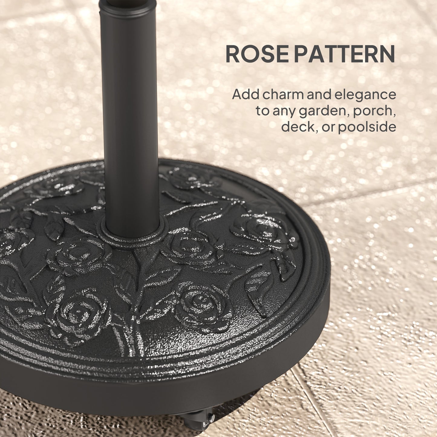 Outdoor Umbrella Base with Wheels - 46 lbs Resin Stand for 1.3" to 1.9" Poles - Black