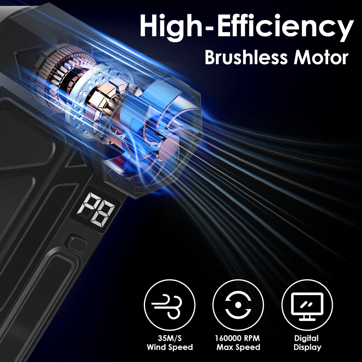 Cordless Compressed Air Duster with LED Light - 4 Speeds