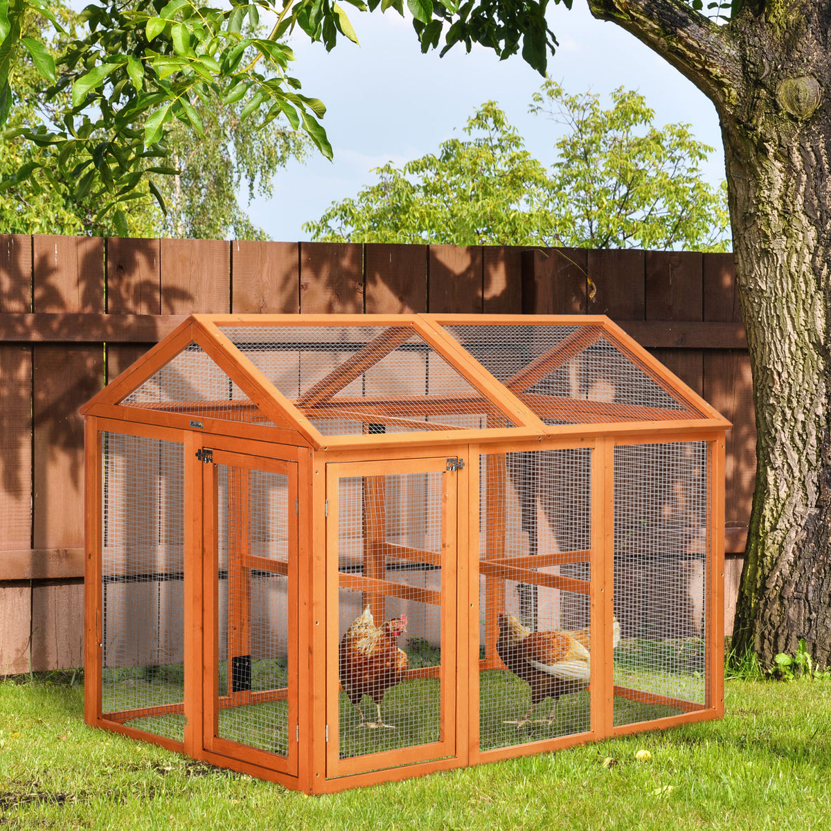 Wooden Chicken Run with Perches - Combinable Design, Orange, 830x380x560mm