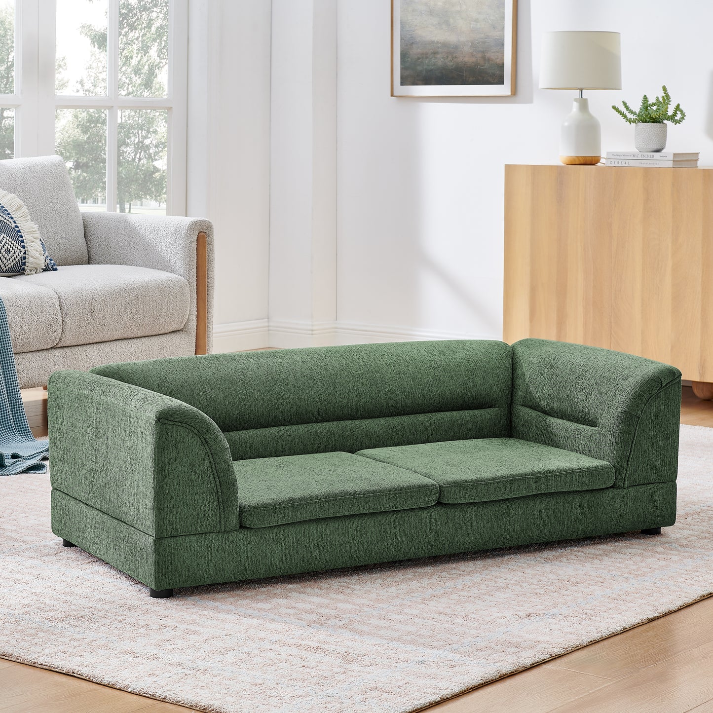 Oversized Pet Sofa Bed - Rectangular Linen Dog Couch for Large Dogs - Olive Green
