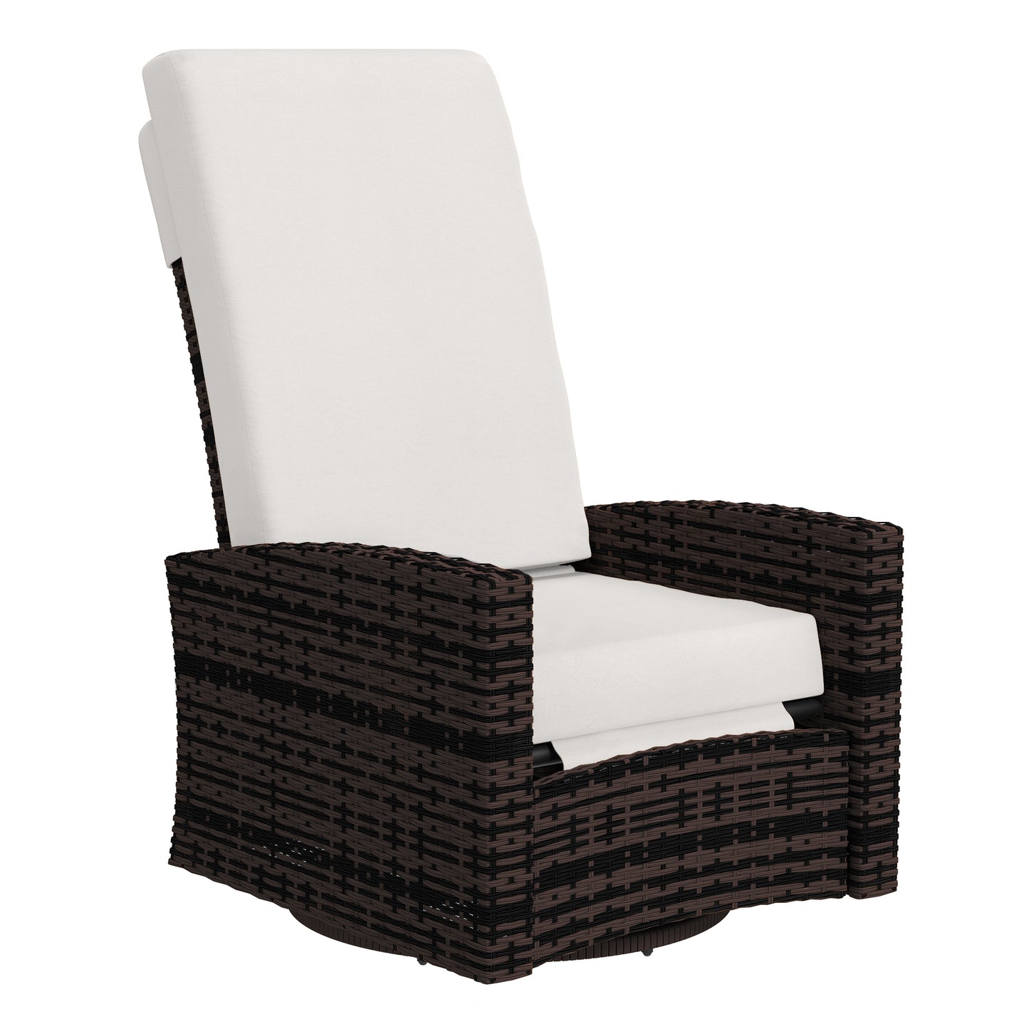 Outdoor Wicker Swivel Recliner Chair with Lifting Footrest - Khaki