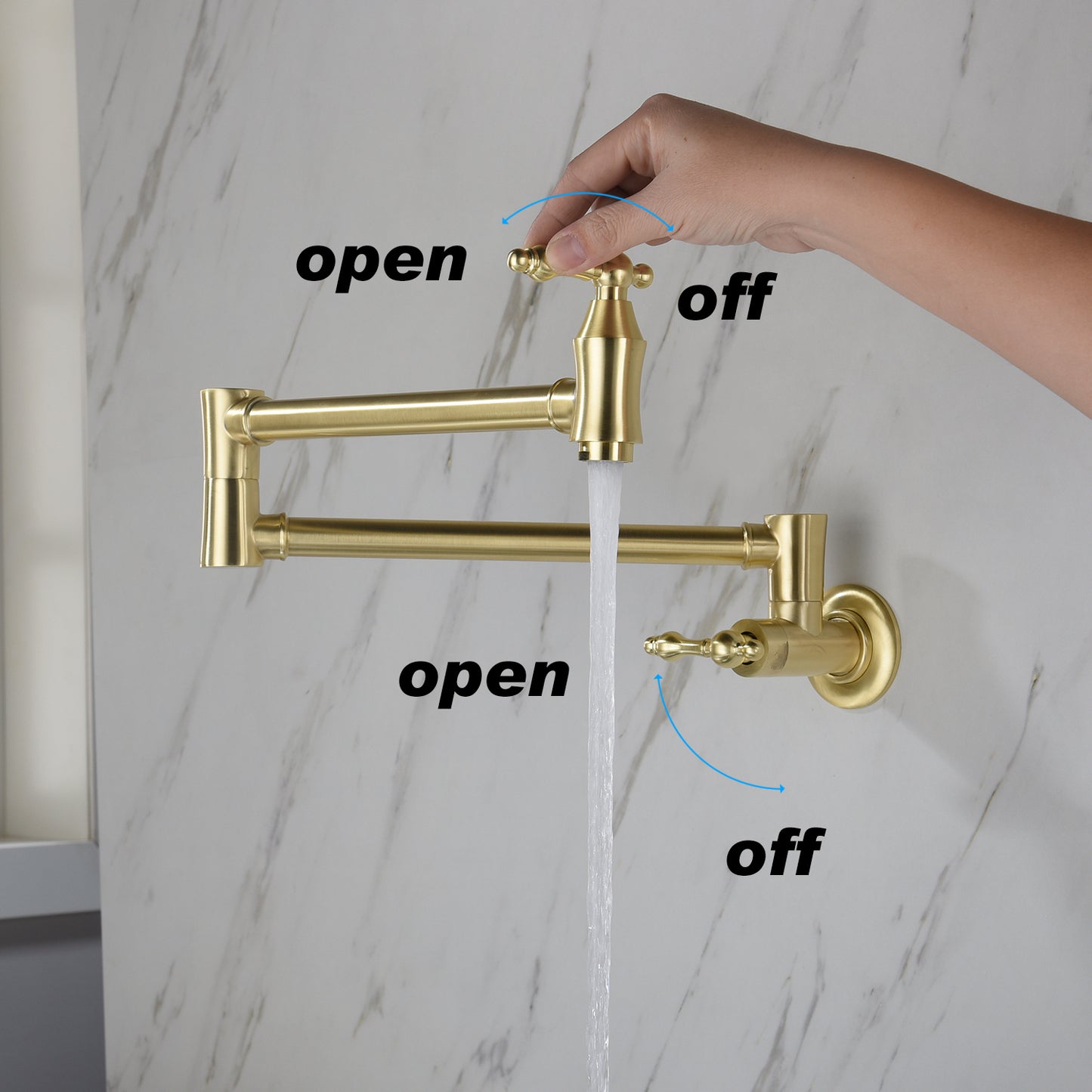 Wall Mount Pot Filler Faucet - Brushed Gold, 21" Reach