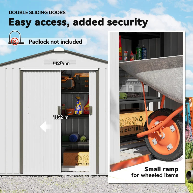 Garden Storage Shed with Double Sliding Doors & Vents - White, 7x4 ft