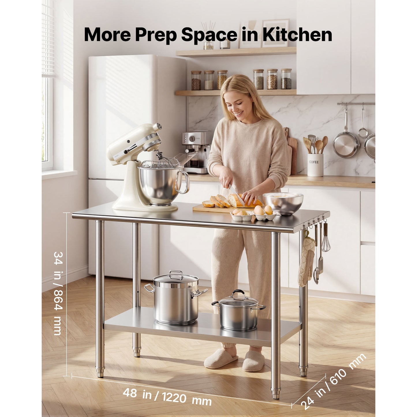 Stainless Steel Work Table 24x48 Inch Food Prep Station for Commercial Kitchens