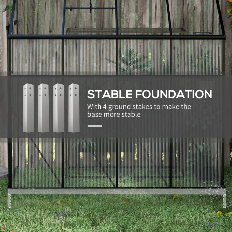 Walk-In Polycarbonate Greenhouse with Aluminum Frame and Rain Gutter, Lean-To Design, Black