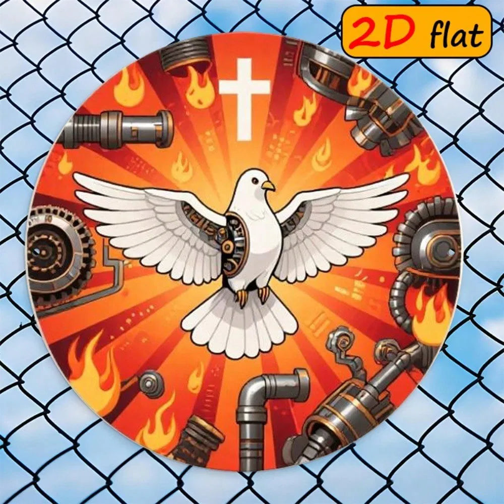 Round Aluminum Sign - 7.87in White Dove Design