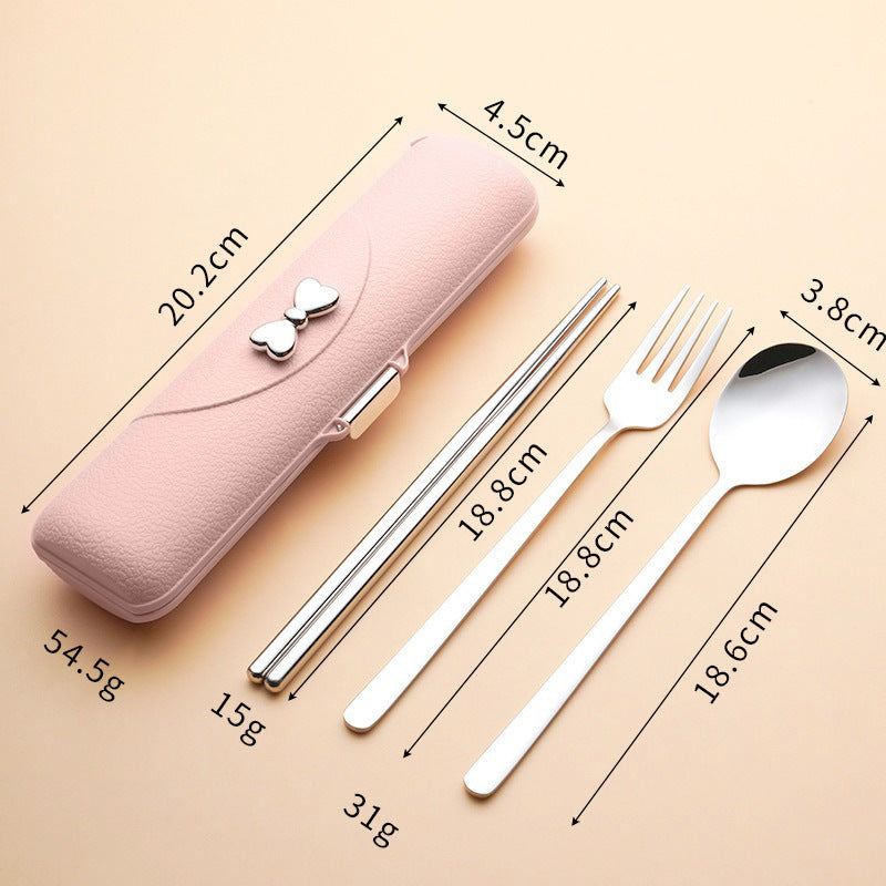 Stainless Steel Portable Tableware Set with Chopsticks, Spoon & Fork