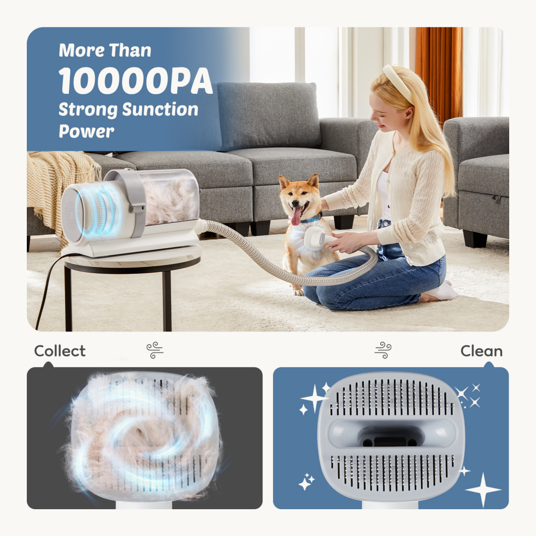 Cordless Pet Hair Clippers with 2.5L Dust Cup & 3 Suction Modes for Grooming