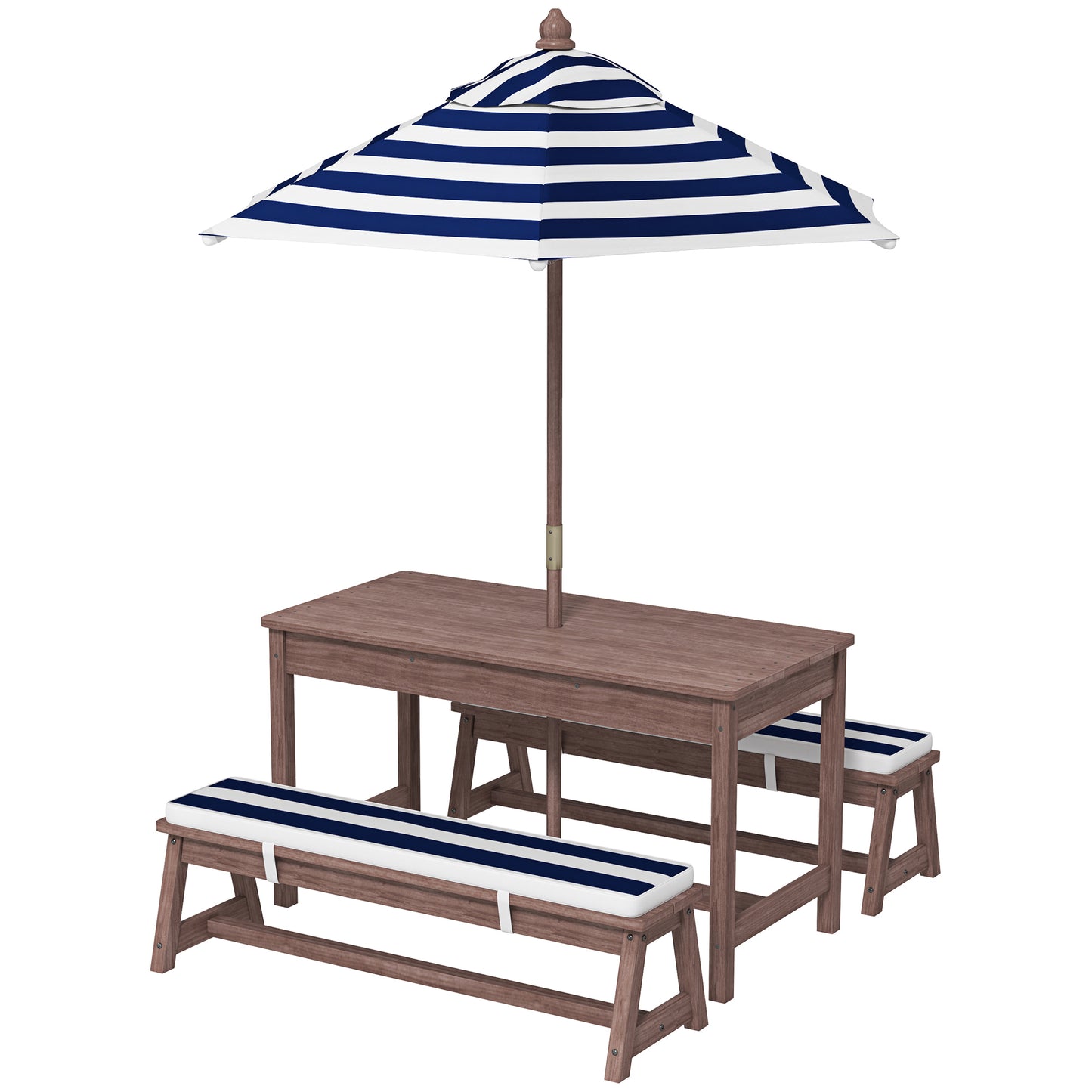 Kids Wooden Picnic Table Set with Cushions & Umbrella - Navy Blue