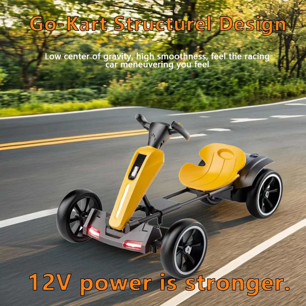 12V Electric Kids Pedal Go Kart with Adjustable Seat - Yellow