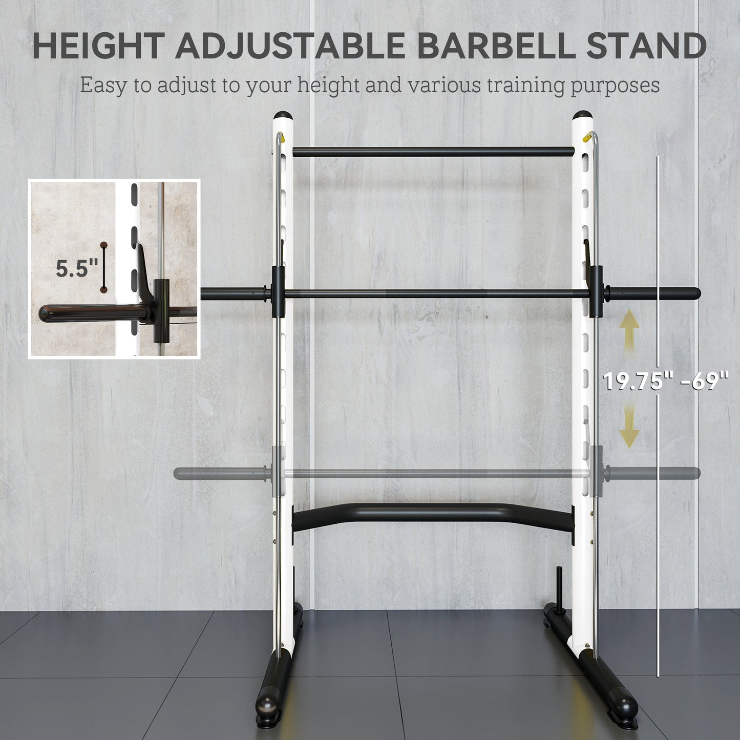 Adjustable Squat Rack with Pull-Up Bar for Home Gym - White