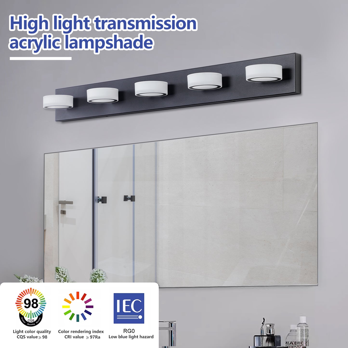 5-Light LED Vanity Light Fixture - Dimmable Black Bathroom Lighting