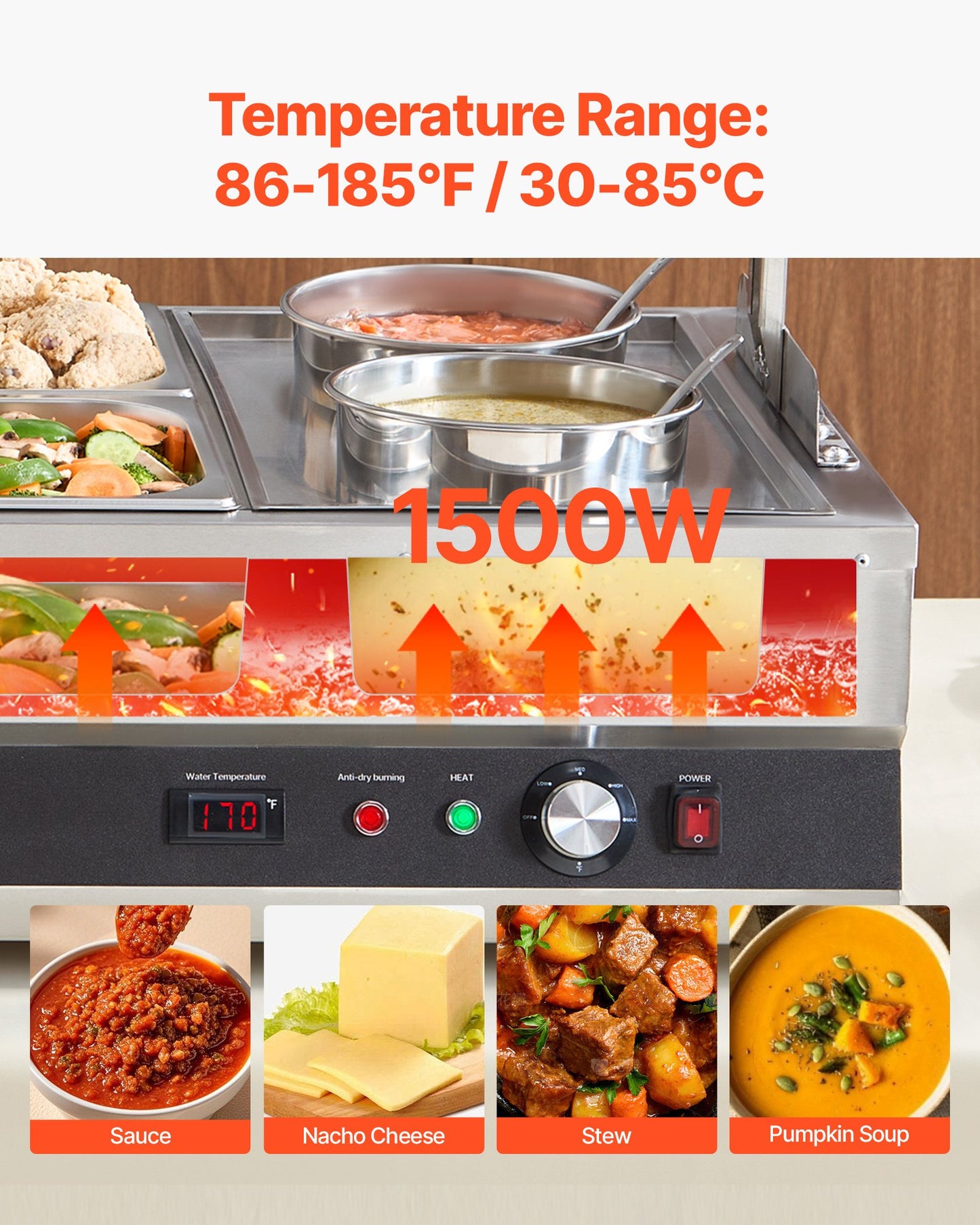 Commercial Soup Warmer Station with Cover - 2 Pots & 4 Pans, Silver