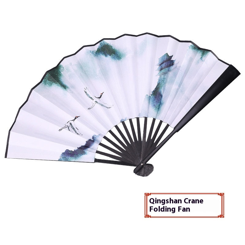 Antique Han Chinese Folding Fan with Bamboo Handle - Multiple Sizes