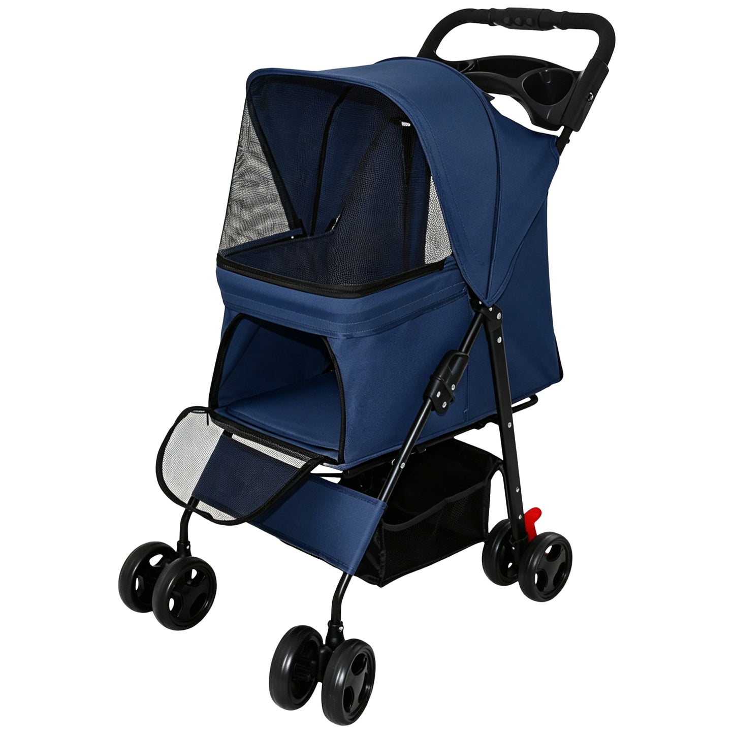 Foldable Pet Stroller for Small Dogs and Cats - Blue, 28 lbs Capacity