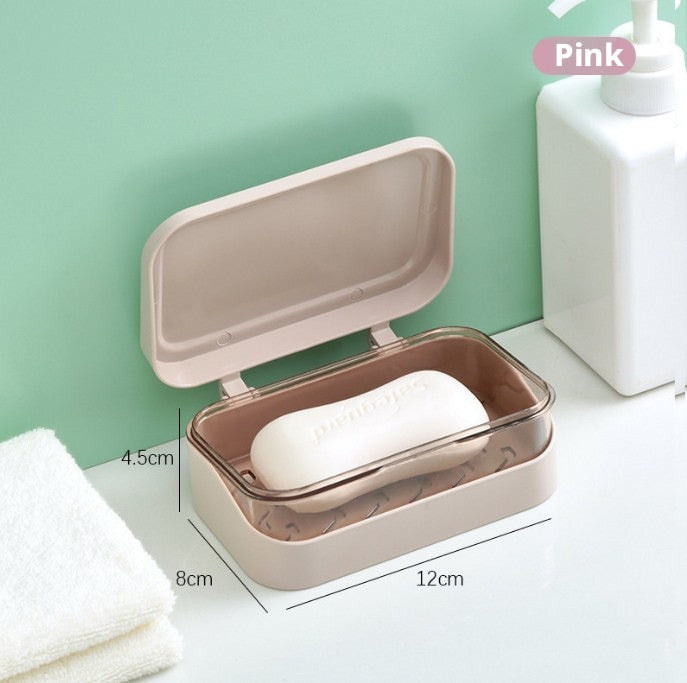 Double-Layer Soap Box with Lid - Pink Kitchen Storage Organizer